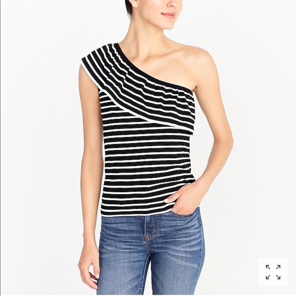 J. Crew | Striped One Shoulder Ruffle Top in Grey